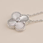 VCA CLOVER 15MM DIAMOND LASER NECKLACE SILVER