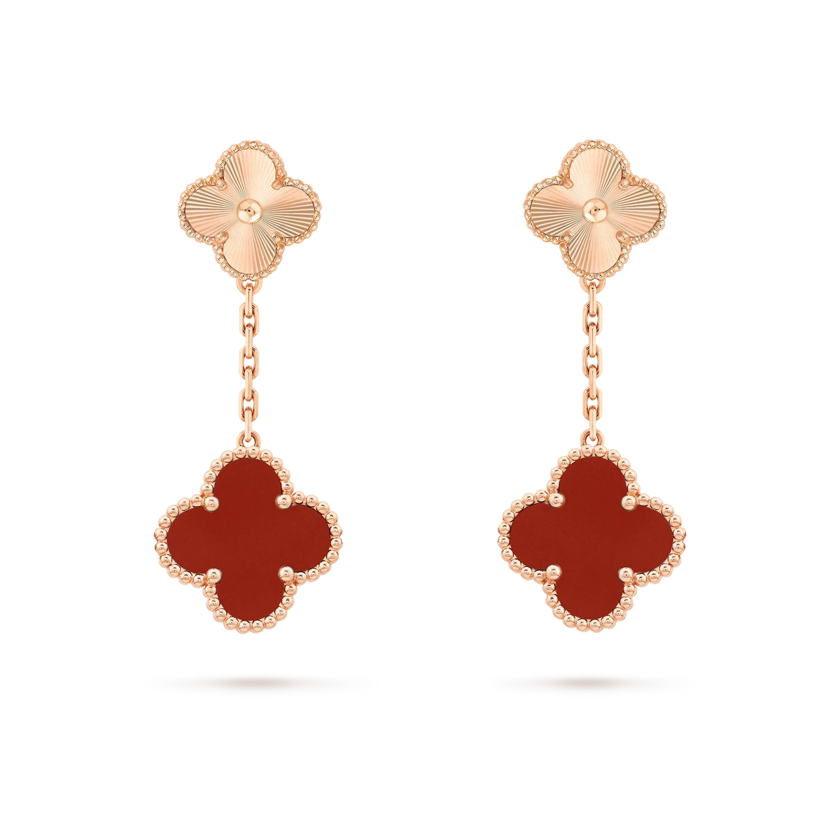 VCA CLOVER 2 MOTIF LASER CARNELIAN EARRINGS