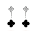 VCA CLOVER 2 MOTIFS DIAMOND ONYX EARRINGS SILVER