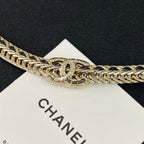 Chanel Black Leather Gold Choker Necklaces