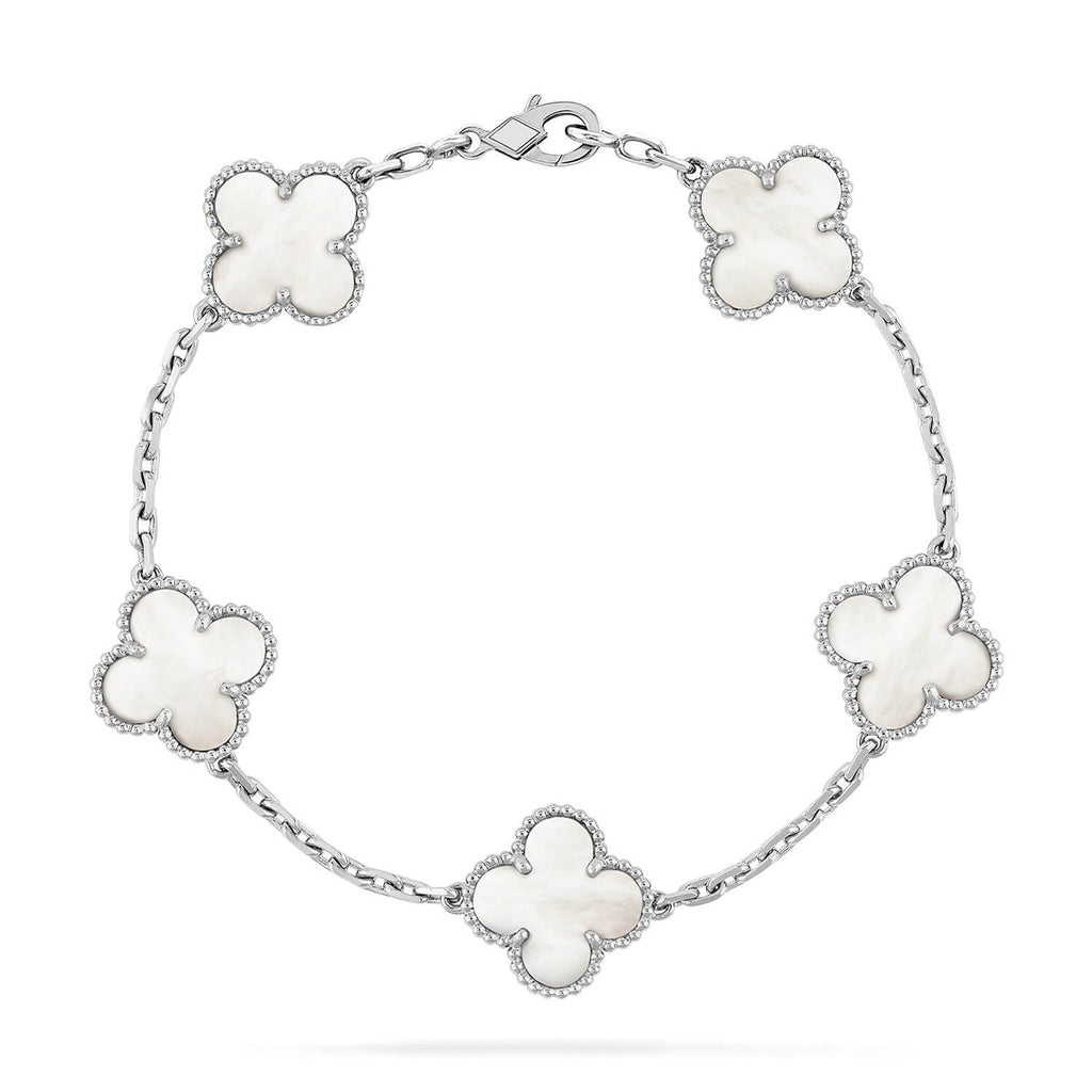 VCA CLOVER WHITE PEARL MOP 5 MOTIF BRACELET COLLECTION