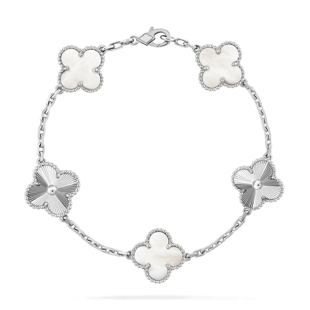 VCA CLOVER WHITE PEARL MOP 5 MOTIF BRACELET COLLECTION
