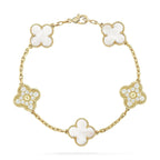 VCA CLOVER WHITE PEARL MOP 5 MOTIF BRACELET COLLECTION