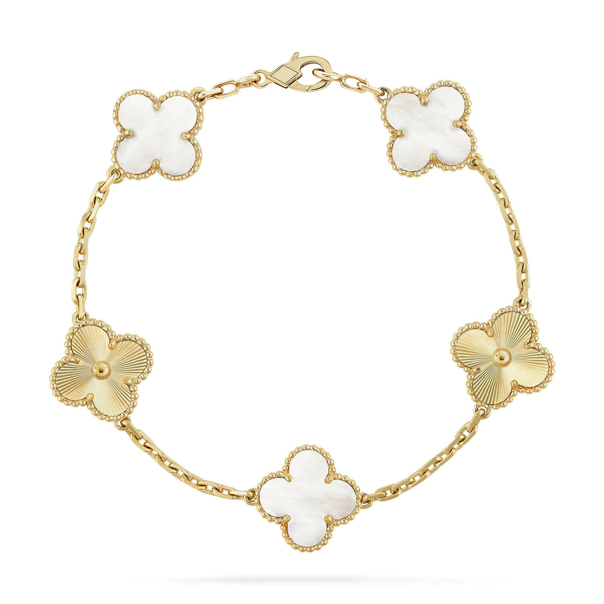 VCA CLOVER WHITE PEARL MOP 5 MOTIF BRACELET COLLECTION