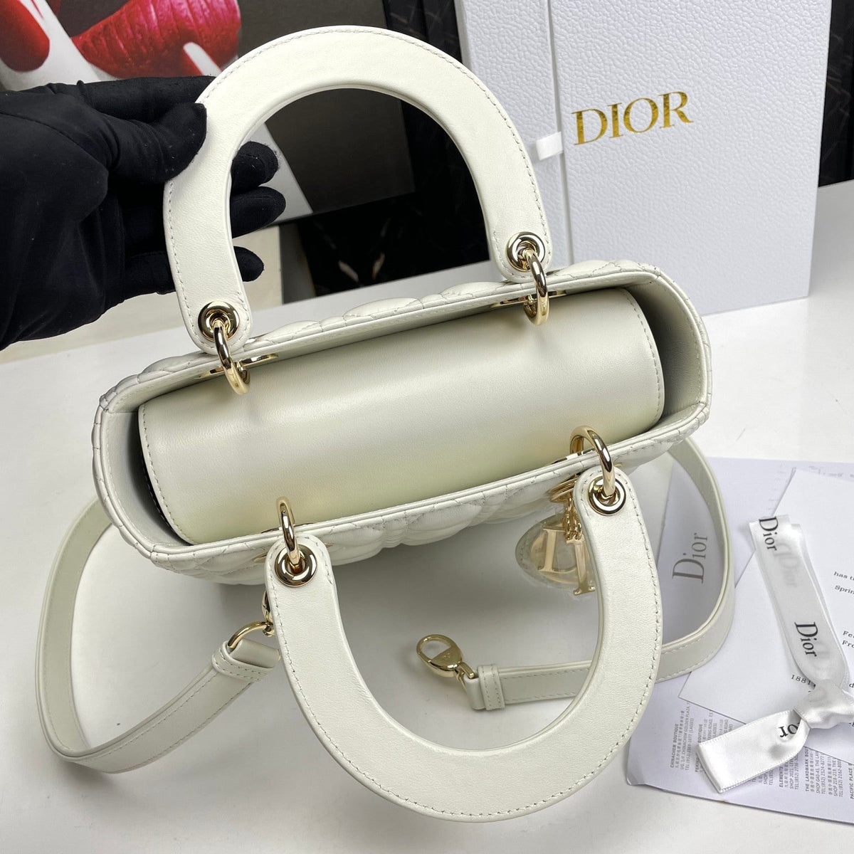 dior-lady-medium-white-bag-24cm Handle
