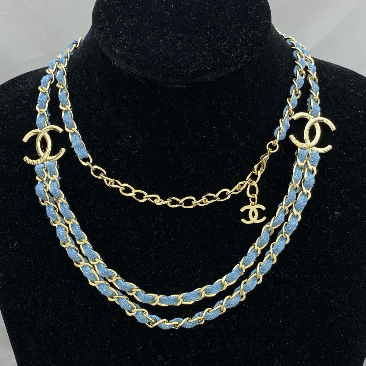 Chanel Denim Layered Chain Necklaces