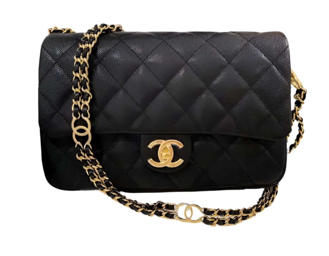 chanel-23c-mini-flap-bag-chain-grained-calfskin-black-copy Shoulder