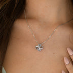 VCA CLOVER 15MM DIAMOND LASER NECKLACE SILVER