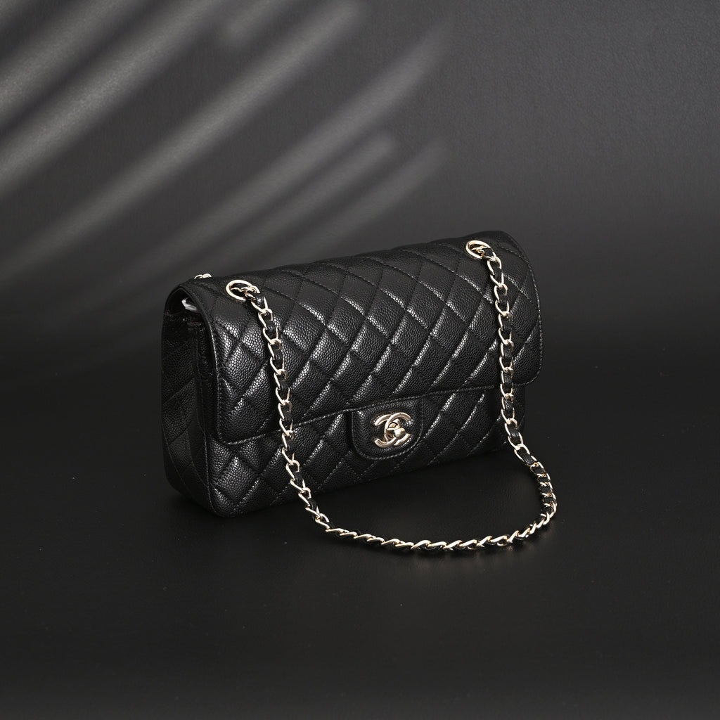 chanel-classic-flap-bag-black-quilted-caviar-leather-with-gold-tone-hardware-1 Shoulder