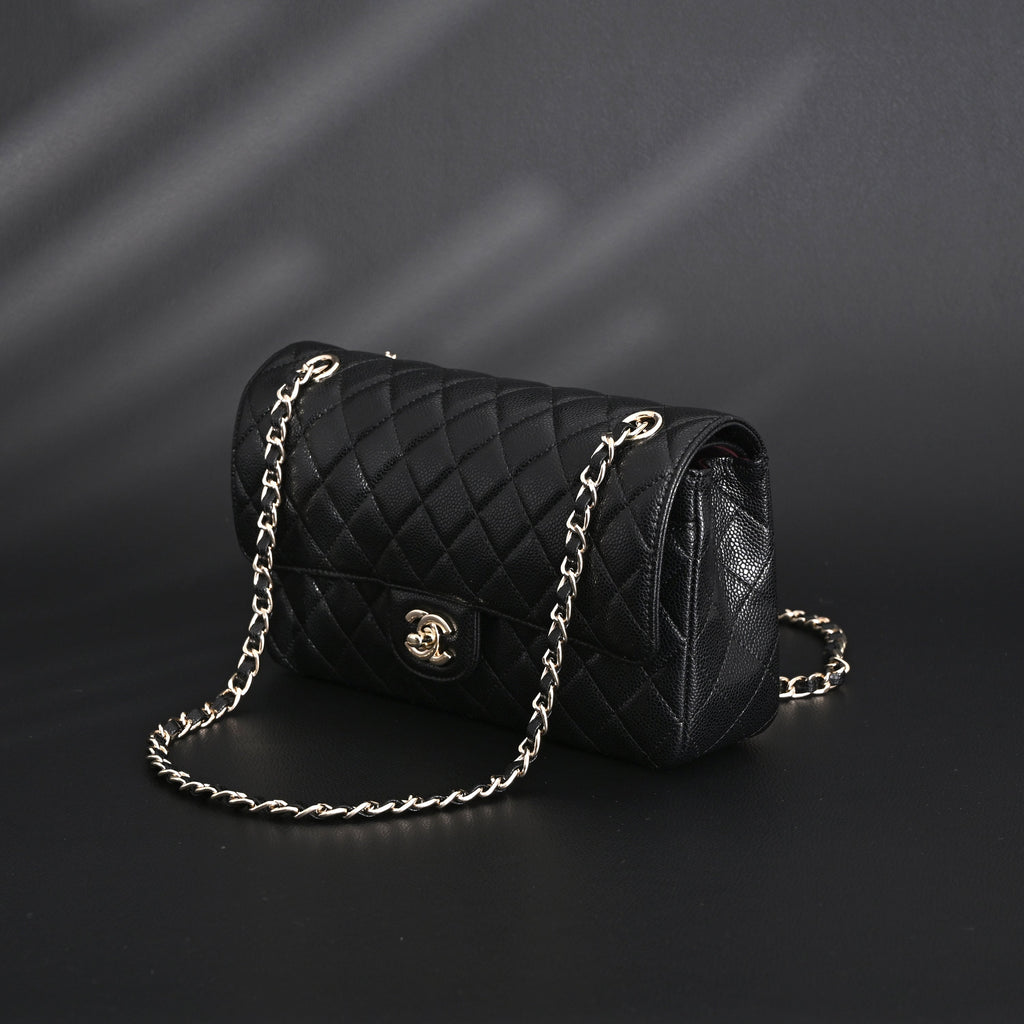 chanel-classic-flap-bag-black-quilted-caviar-leather-with-gold-tone-hardware-1 Shoulder