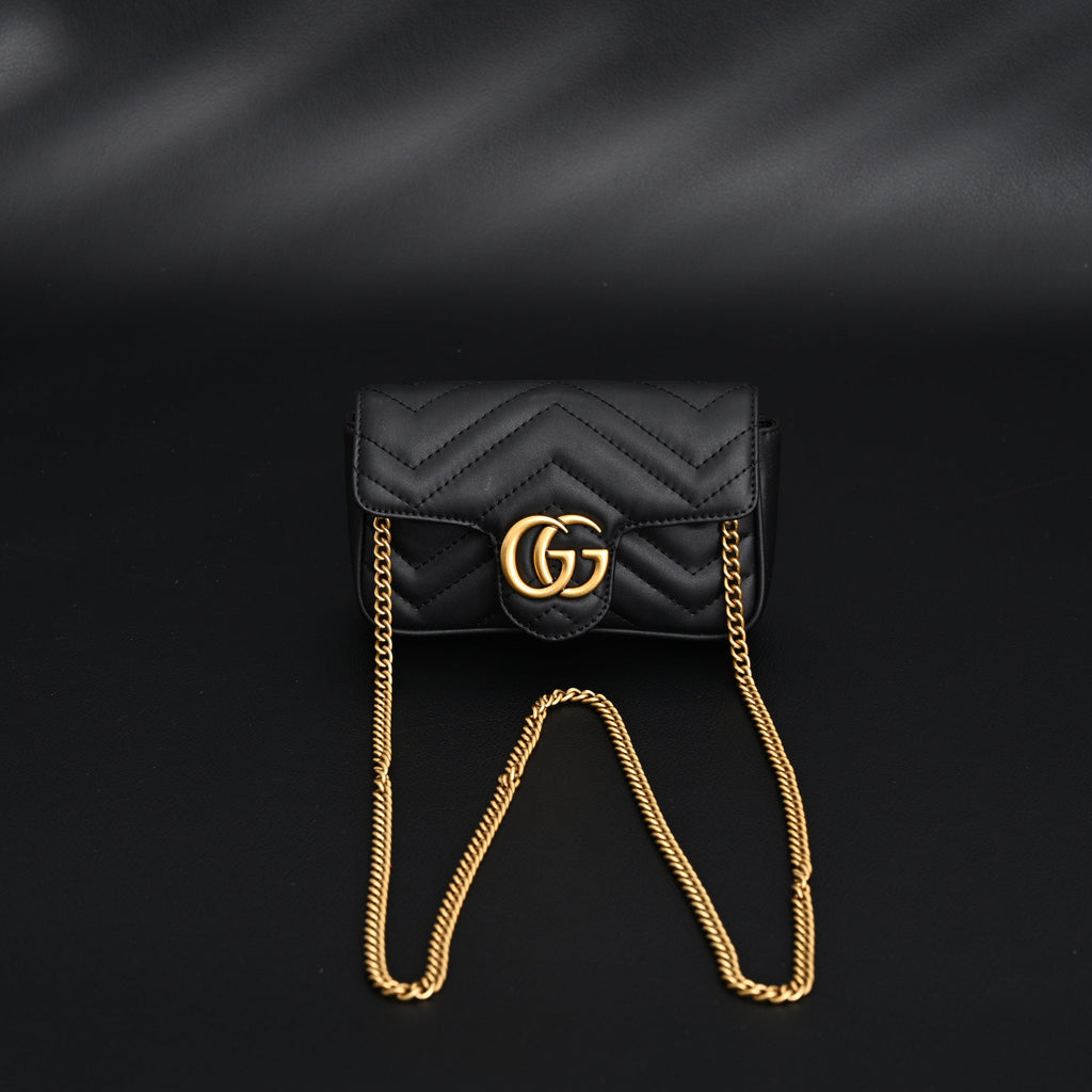 gucci-gg-marmont-matelasse-mini-shoulder-bag-black-leather-with-gold-chain Crossbody