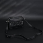 gucci-black-leather-embossed-logo-belt-bag Crossbody