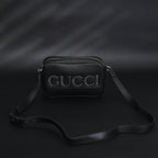gucci-black-leather-embossed-logo-belt-bag Crossbody