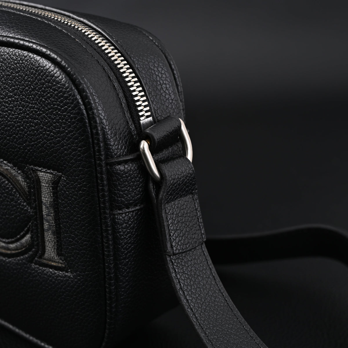 gucci-black-leather-embossed-logo-belt-bag Crossbody