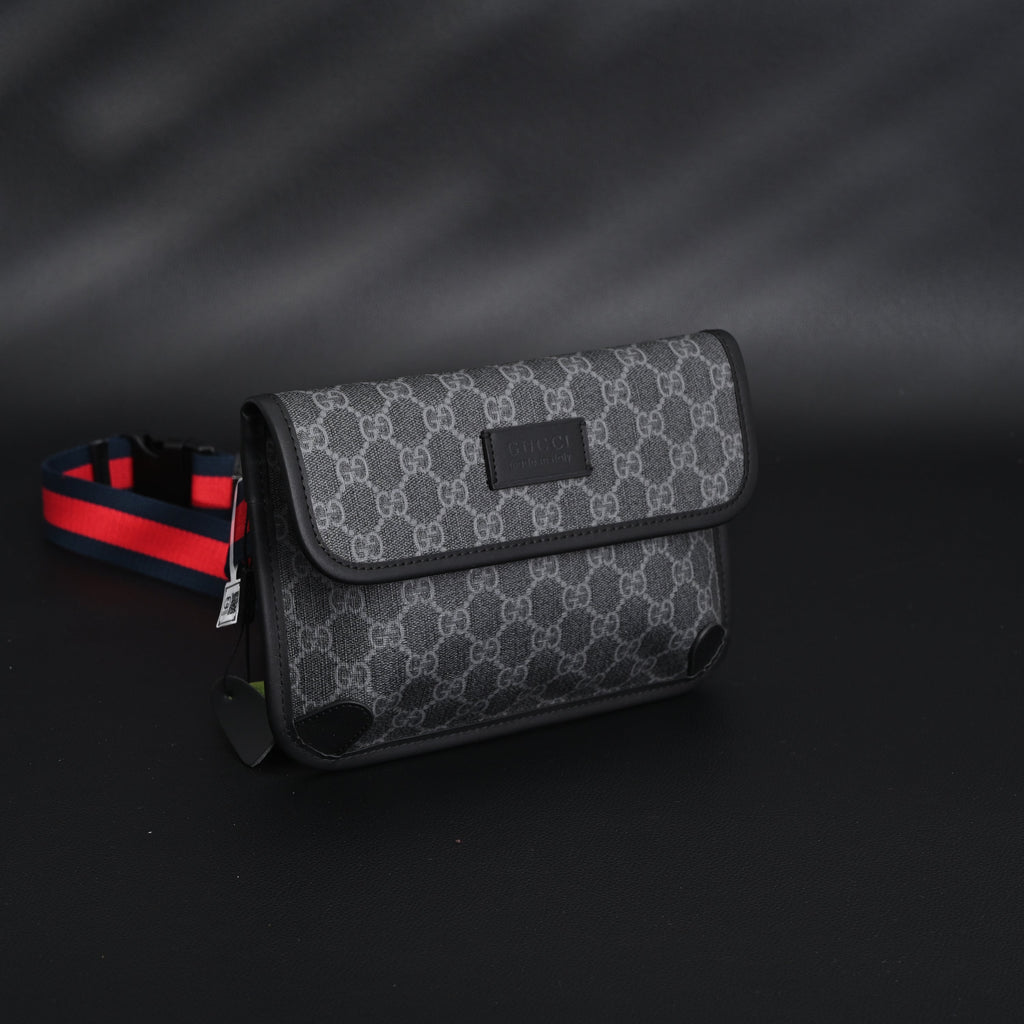 gucci-ophidia-gg-supreme-belt-bag-black-grey-with-web-strap Shoulder