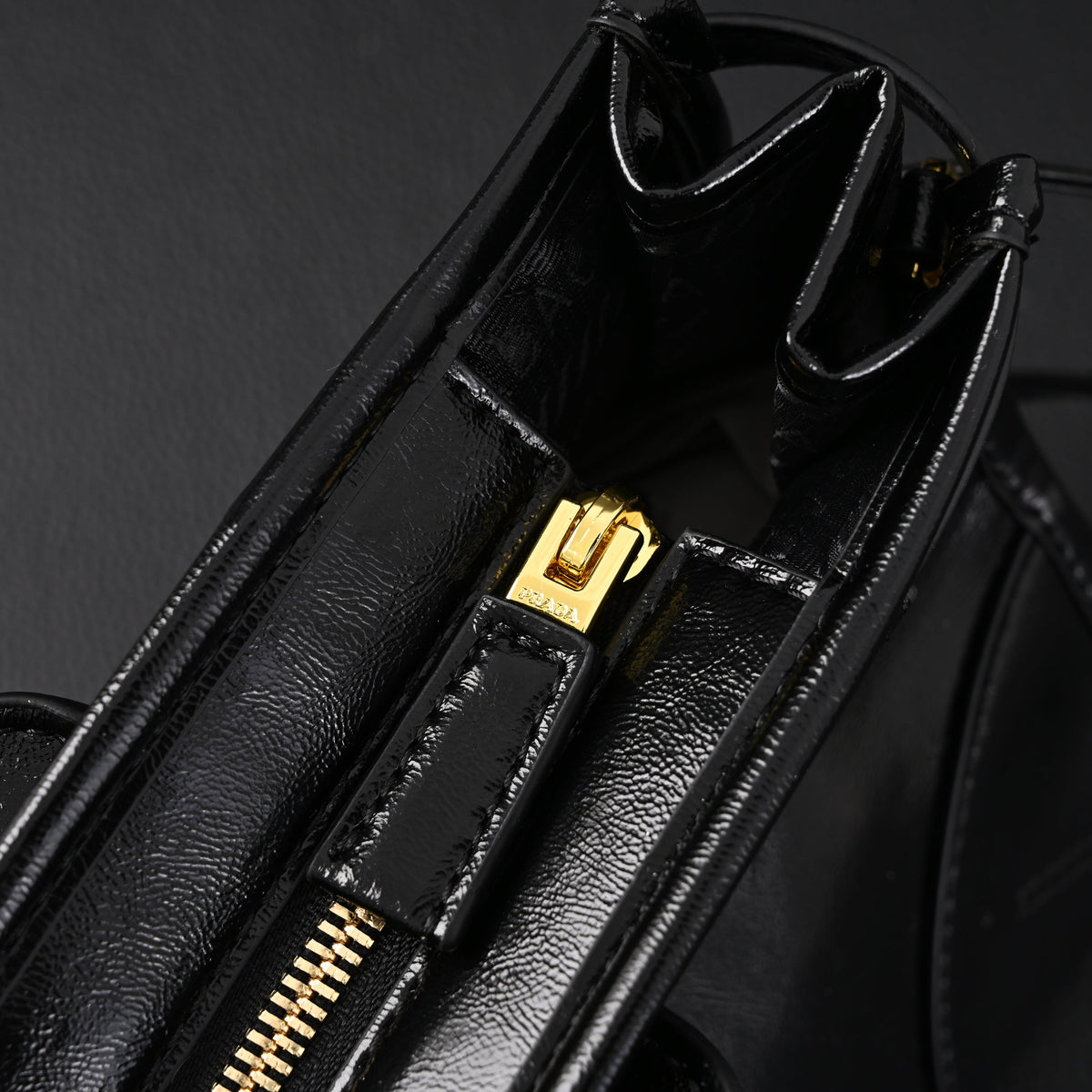 prada-cleo-black-patent-leather-shoulder-bag-with-gold-hardware Shoulder