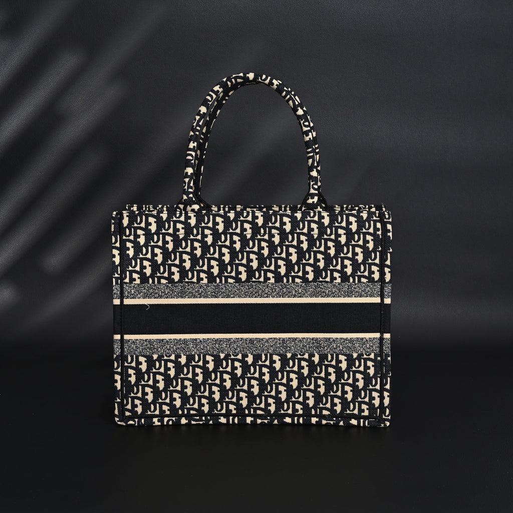 christian-dior-medium-book-tote-black-oblique-embroidery Tote