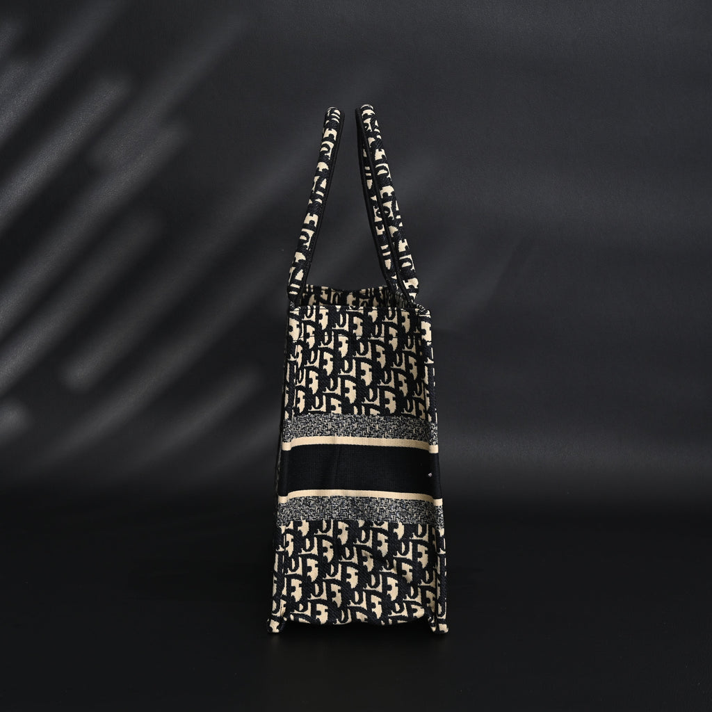 christian-dior-medium-book-tote-black-oblique-embroidery Tote