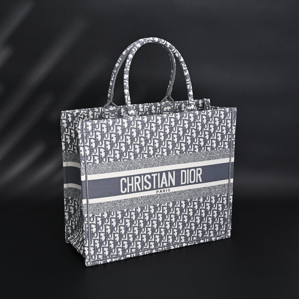 christian-dior-large-book-tote-grey-oblique-embroidery Tote