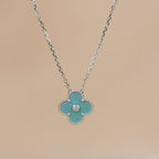 VCA CLOVER 15MM DIAMOND SVRES PORCELAIN NECKLACE SILVER