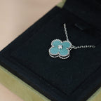 VCA CLOVER 15MM DIAMOND SVRES PORCELAIN NECKLACE SILVER