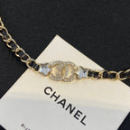 Chanel Black Leather Star Choker Necklaces