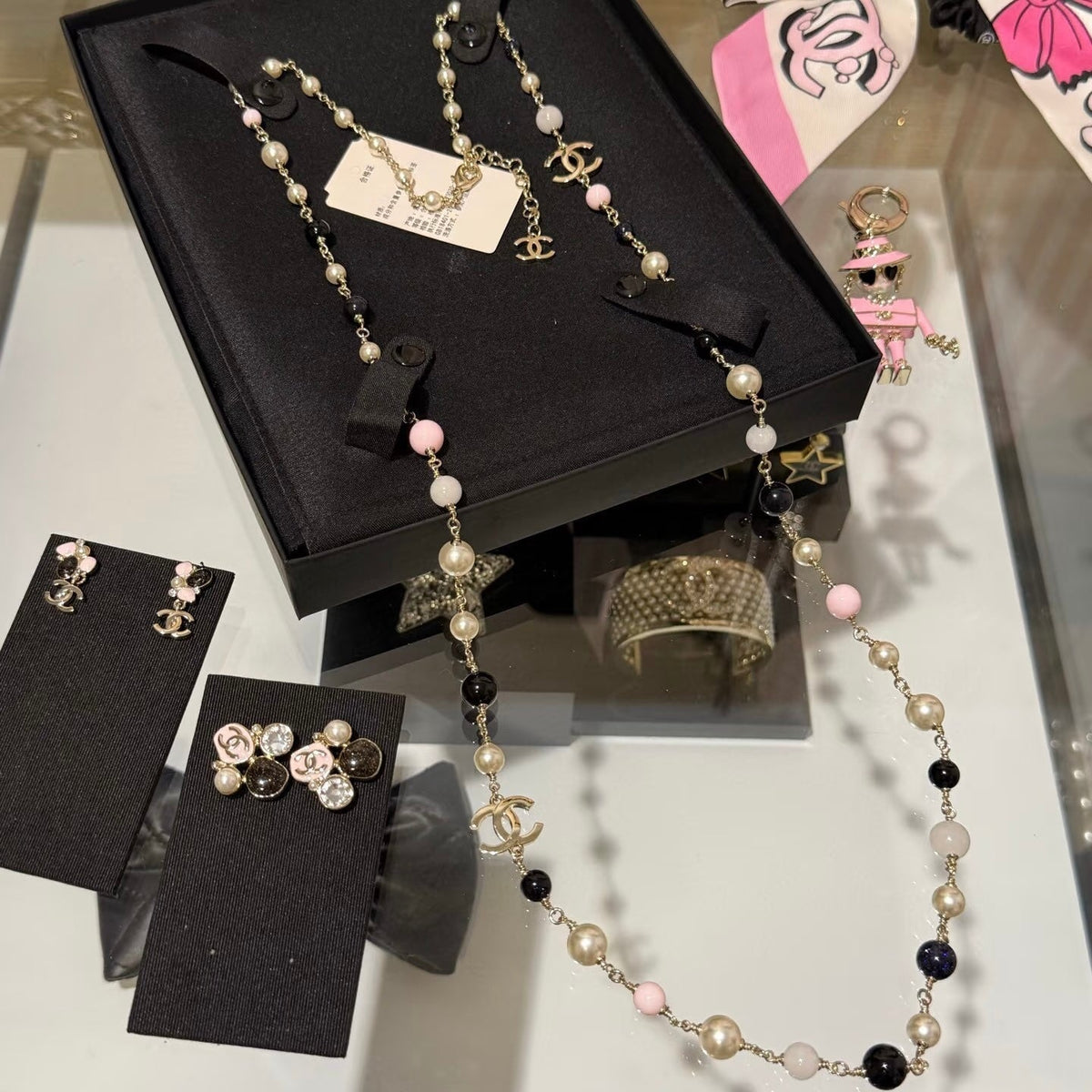 Chanel Black Pearl Sweater Chain Necklaces