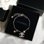 Chanel Silver Star Diamond Necklace Bracelet