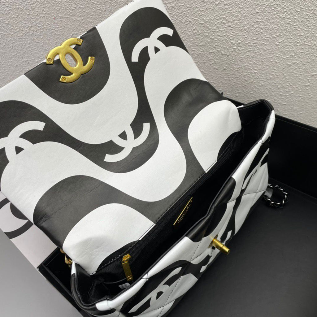 chanel-19-flap-bag-medium-black-ecru Shoulder