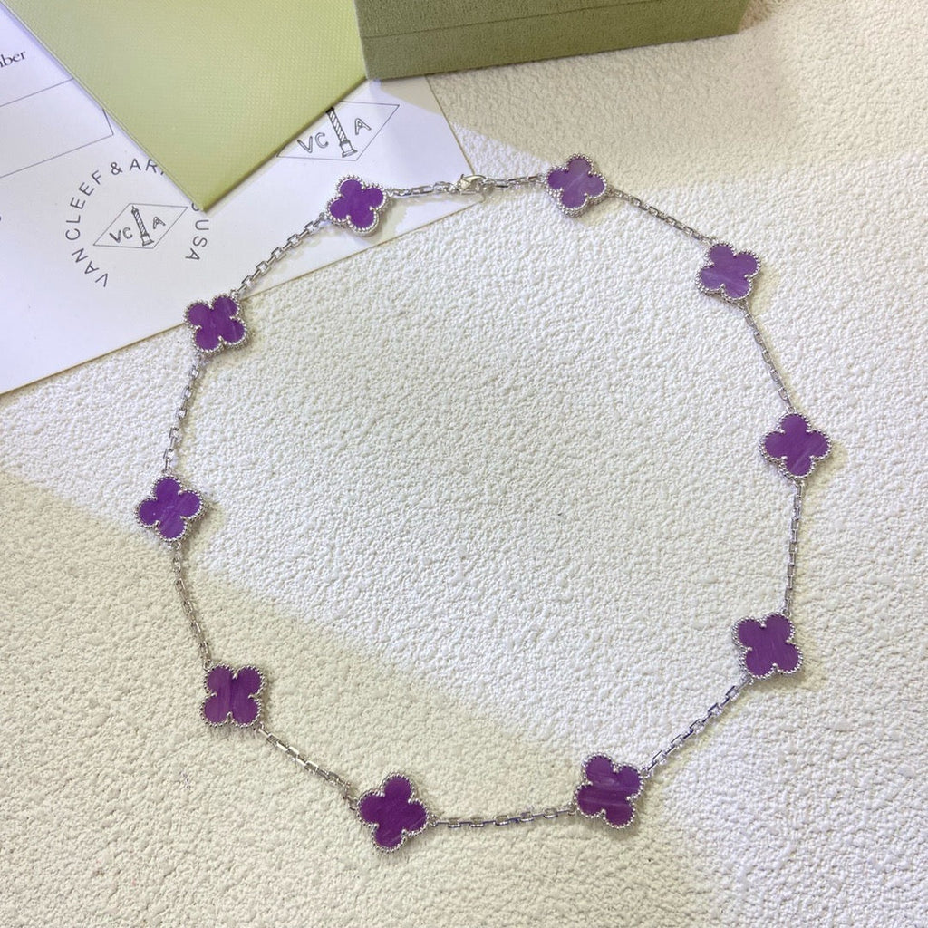 VCA CLOVER 10 MOTIFS PURPLE VIOLET NECKLACE