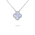 VCA CLOVER 15MM BLUE CHALCEDONY NECKLACE SILVER