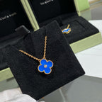 VCA CLOVER 15MM DIAMOND AND BLUE AGATE NECKLACE