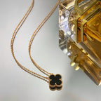 VCA CLOVER 15MM BLACK ONYX SINGLE FLOWER NECKLACE