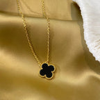 VCA CLOVER 15MM BLACK ONYX SINGLE FLOWER NECKLACE