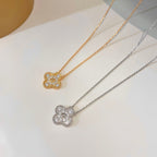 VCA CLOVER 15MM DIAMOND SINGLE FLOWER NECKLACE