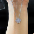 VCA CLOVER 15MM BLUE CHALCEDONY NECKLACE SILVER