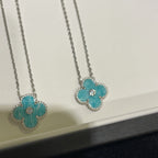 VCA CLOVER 15MM DIAMOND SVRES PORCELAIN NECKLACE SILVER