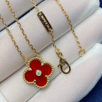 VCA CLOVER 15MM DIAMOND CARNELIAN NECKLACE