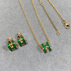 HERMES POP H GREEN NECKLACE SILVER AND GOLD