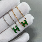 HERMES POP H GREEN NECKLACE SILVER AND GOLD