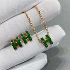 HERMES POP H GREEN NECKLACE SILVER AND GOLD