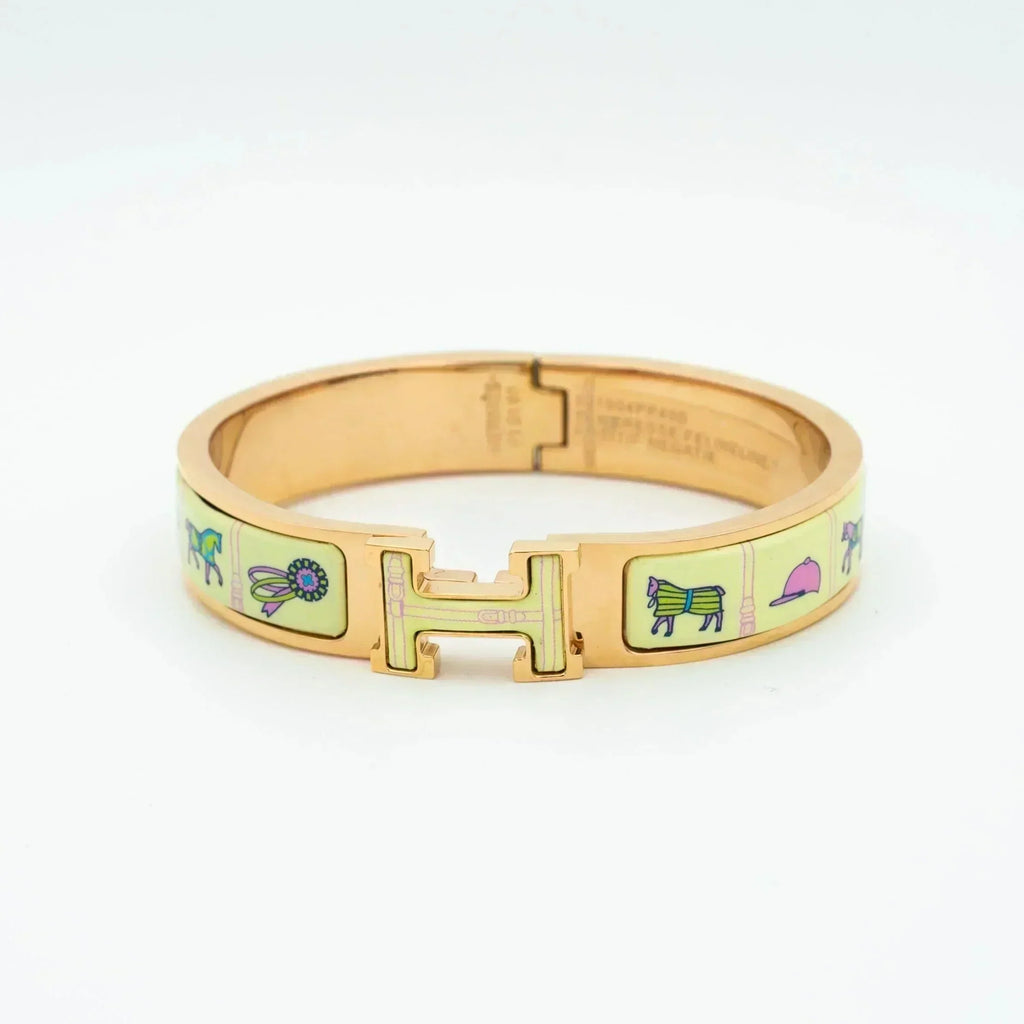 HERMES H PINK GOLD BRACELET CREAM CERAMIC