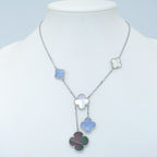 VCA CLOVER MOP CHALCEDONY NECKLACE SILVER 6 MOTIF