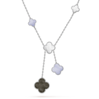 VCA CLOVER MOP CHALCEDONY NECKLACE SILVER 6 MOTIF