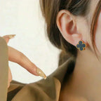 VCA CLOVER MEDIUM 1 MOTIFS ONYX STUD EARRINGS