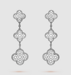 VCA CLOVER 3 MOTIF DIAMOND SILVER DROP EARRINGS