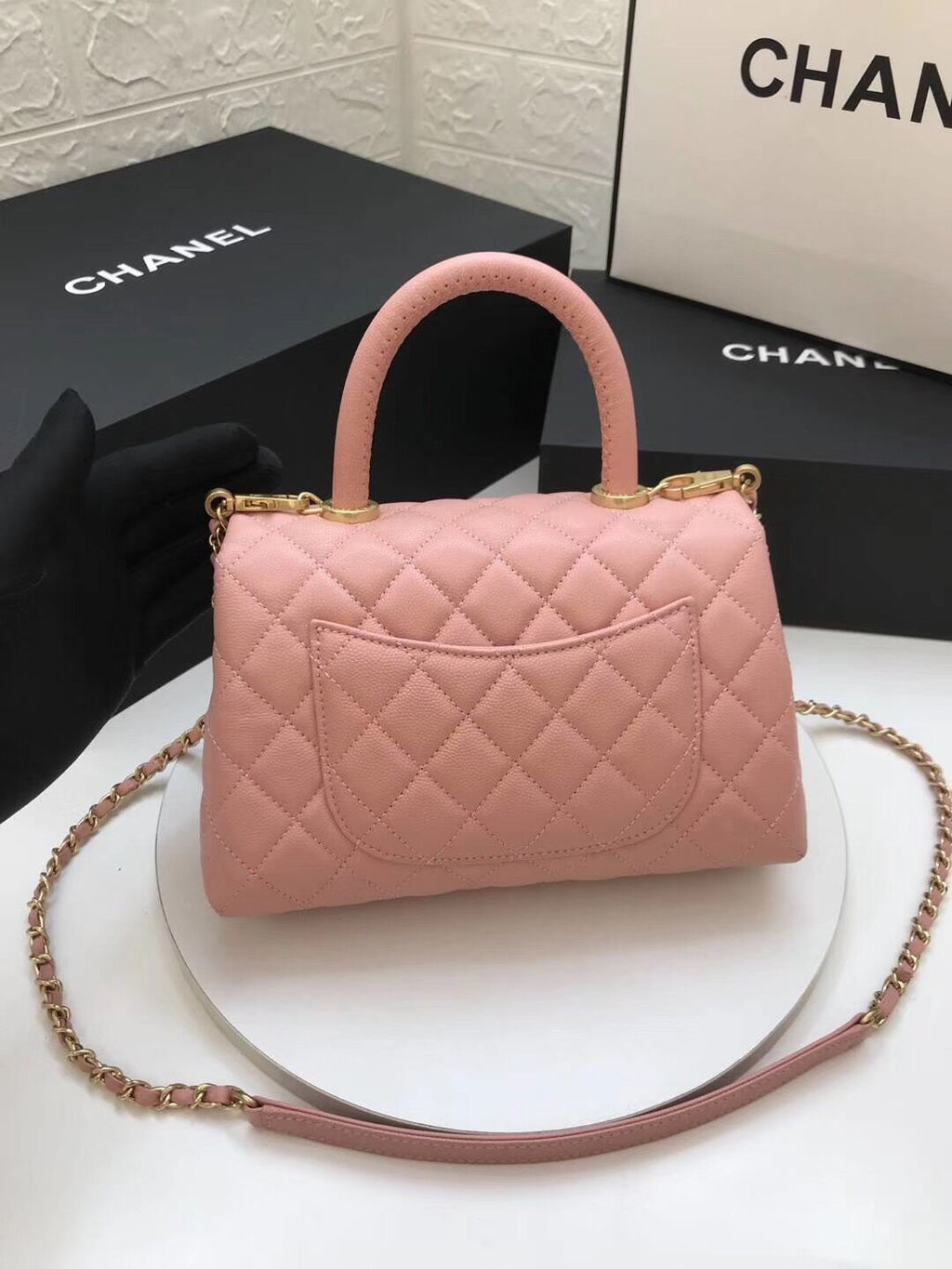chanel-coco-handle-gold-caviar-pink-24-cm Handle