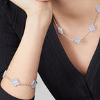 VCA CLOVER 10 MOTIFS BLUE CHALCEDONY NECKLACE
