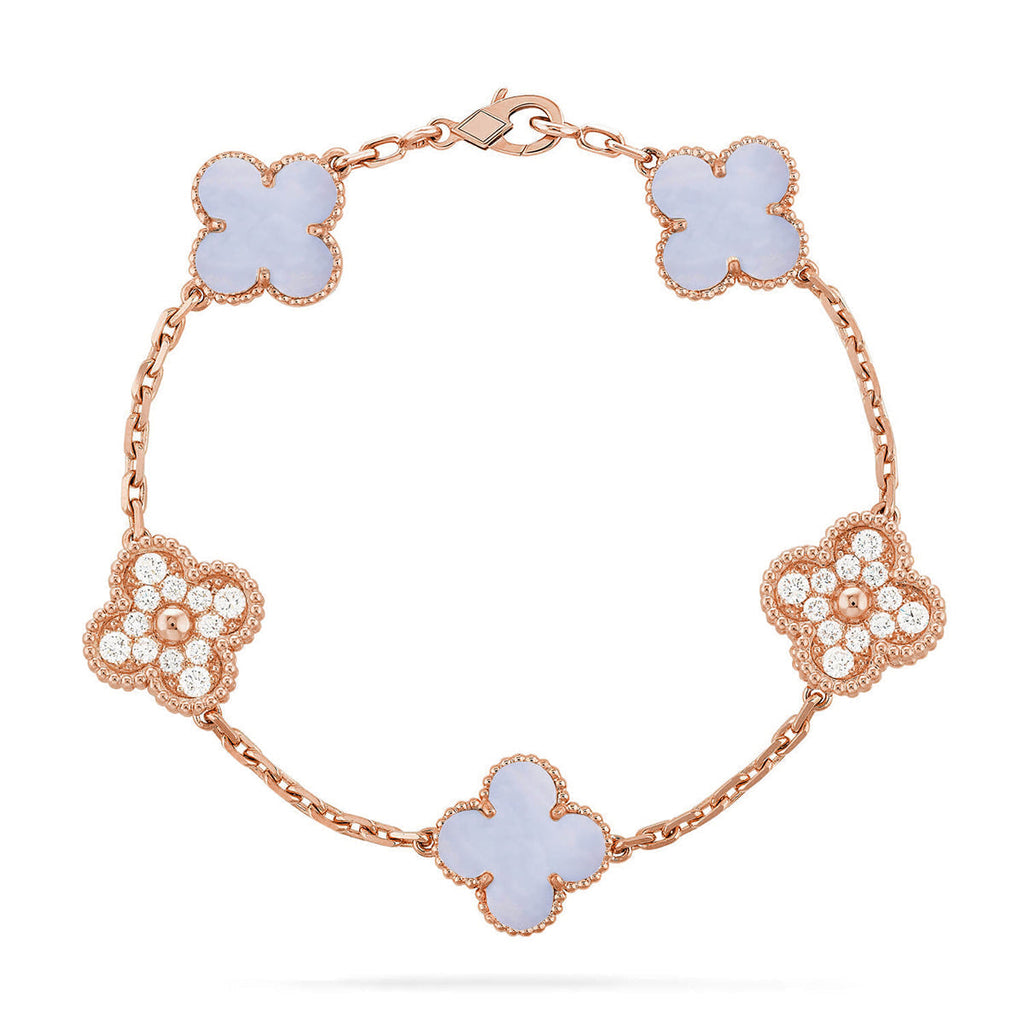 VCA CLOVER 5 MOTIF PURPLE CHALCEDONY BRACELET COLLECTION