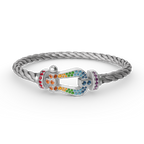 FRED FORC LARGE HORSESHOE COLORED DIAMOND BRACELET SILVER